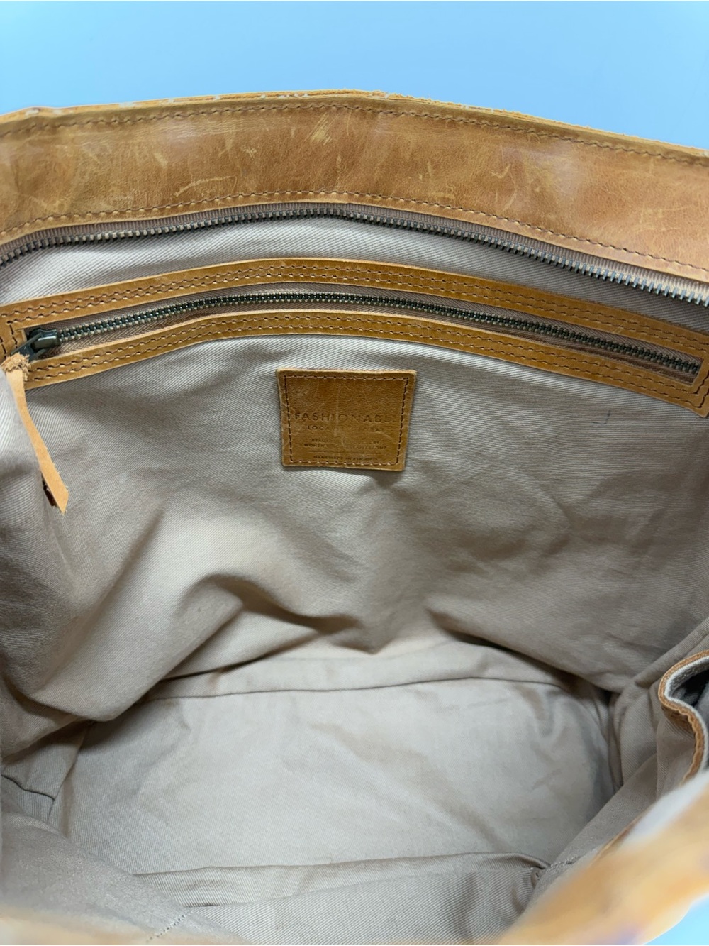 ABLE Alem Cognac Tan Leather Utility Tote Bag - Picture 9 of 13